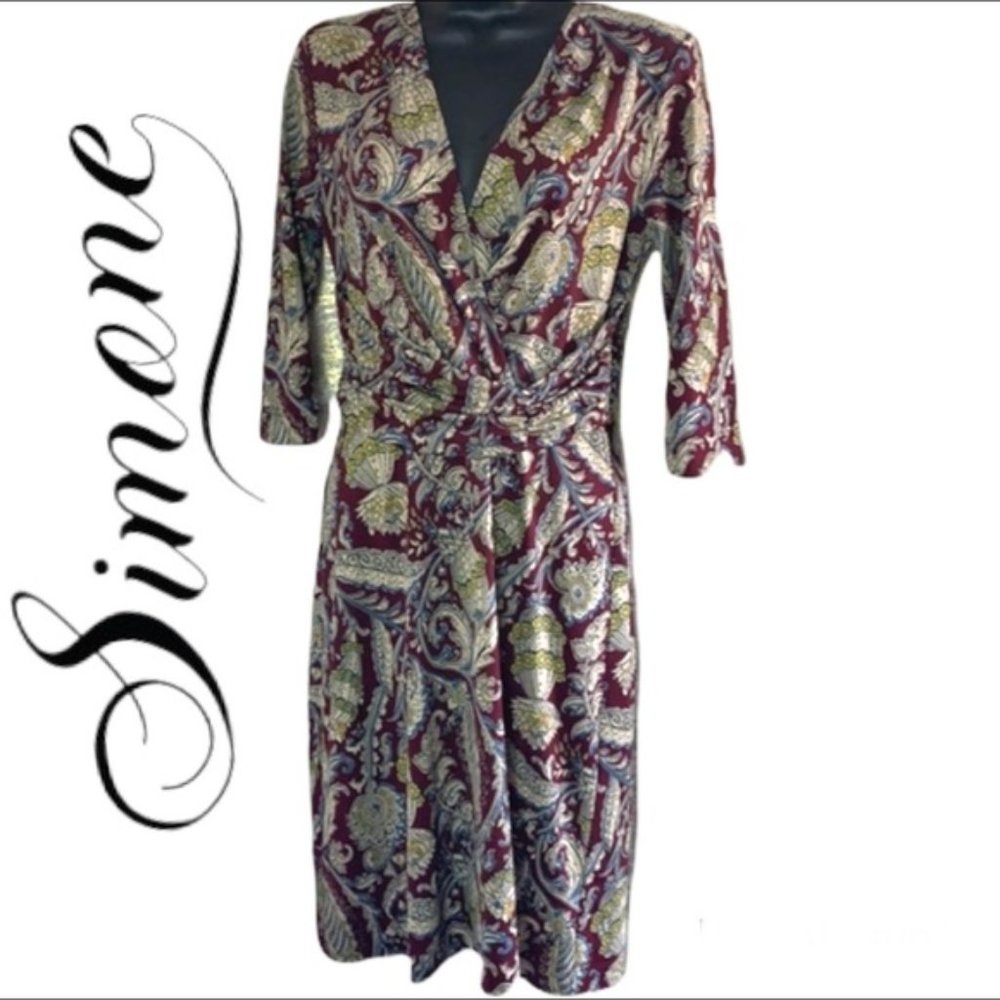 Simone floral 3/4 sleeve cross over midi length dress size S